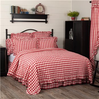 Annie Buffalo Red Check Ruffled Twin Quilt Coverlet 68Wx86L