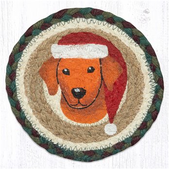 Santa Hat Dog Round Large Coaster 7"x7" Set of 4