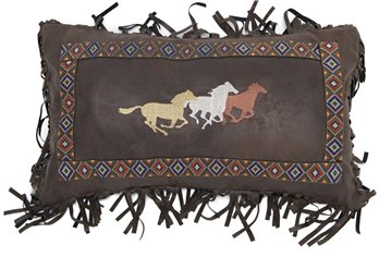 Carstens Three Horses Faux Leather Western Throw Pillow 14" x 26"