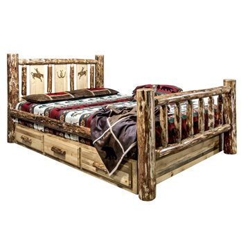 Glacier King Storage Bed w/ Laser Engraved Bronc Design