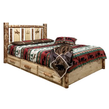 Glacier Twin Platform Bed w/ Storage & Laser Engraved Bronc Design