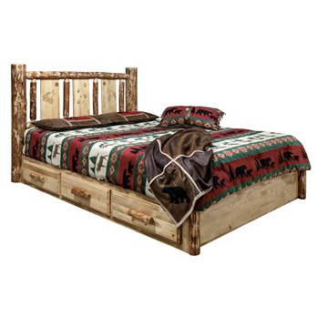 Glacier Queen Platform Bed w/ Storage & Laser Engraved Wolf Design