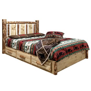 Glacier King Platform Bed w/ Storage & Laser Engraved Bear Design