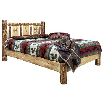 Glacier King Platform Bed w/ Laser Engraved Elk Design