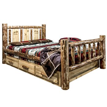 Glacier King Storage Bed w/ Laser Engraved Moose Design