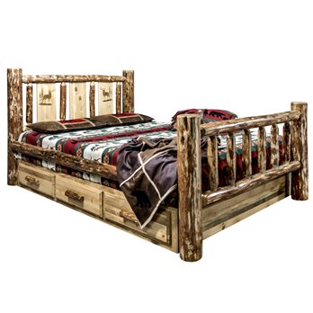 Glacier Queen Storage Bed w/ Laser Engraved Elk Design