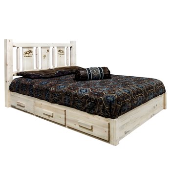 Homestead Cal King Platform Bed w/ Storage & Laser Engraved Moose Design - Ready to Finish