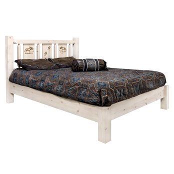 Homestead Cal King Platform Bed w/ Laser Engraved Moose Design - Ready to Finish