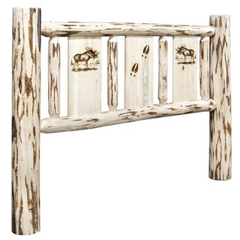 Montana Queen Headboard w/ Laser Engraved Moose Design - Clear Lacquer Finish