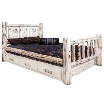 Montana Twin Storage Bed w/ Laser Engraved Moose Design - Ready to Finish