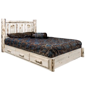 Montana Twin Platform Bed w/ Storage & Laser Engraved Moose Design - Ready to Finish