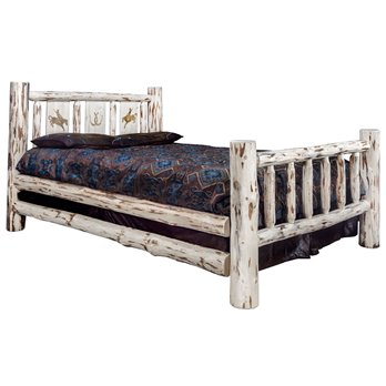 Montana Twin Bed w/ Laser Engraved Bronc Design - Clear Lacquer Finish