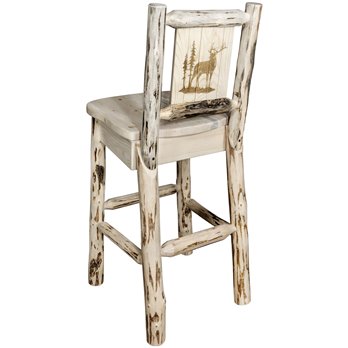 Montana Counter Height Barstool w/ Back & Laser Engraved Elk Design - Clear Lacquer Finish