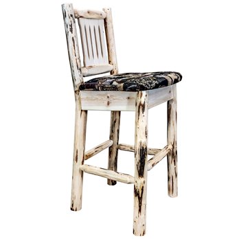 Montana Counter Height Barstool w/ Back & Woodland Upholstery - Clear Lacquer Finish