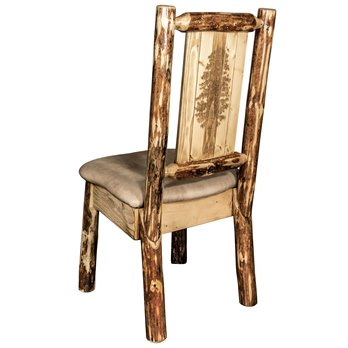 Glacier Side Chair w/ Buckskin Upholstery & Laser Engraved Pine Tree Design