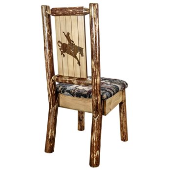 Glacier Side Chair w/ Woodland Upholstery & Laser Engraved Bronc Design