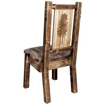 Homestead Side Chair w/ Laser Engraved Pine Tree Design - Stain & Lacquer Finish