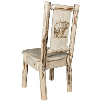 Montana Side Chair w/ Laser Engraved Bear Design - Clear Lacquer Finish