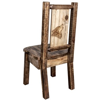 Homestead Side Chair w/ Laser Engraved Wolf Design - Stain & Lacquer Finish