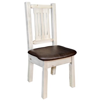 Homestead Side Chair w/ Upholstered Seat in Saddle Pattern - Clear Lacquer Finish