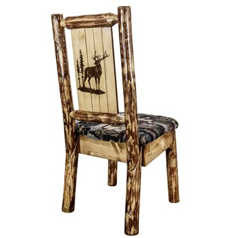 Glacier Side Chair w/ Woodland Upholstery & Laser Engraved Elk Design