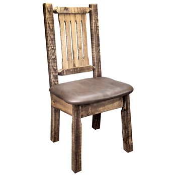 Homestead Side Chair w/ Upholstered Seat in Saddle Pattern - Stain & Clear Lacquer Finish