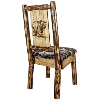 Glacier Side Chair w/ Woodland Upholstery & Laser Engraved Bear Design