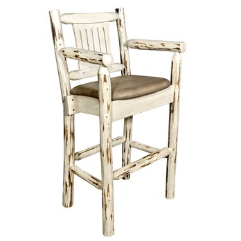 Montana Counter Height Captain's Barstool w/ Buckskin Upholstery - Clear Lacquer Finish