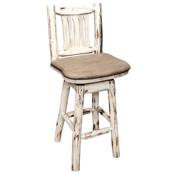 Montana Counter Height Barstool w/ Back, Swivel & Buckskin Upholstery - Clear Lacquer Finish