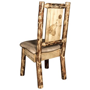 Glacier Side Chair w/ Buckskin Upholstery & Laser Engraved Wolf Design