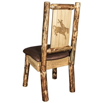 Glacier Side Chair w/ Saddle Upholstery & Laser Engraved Bronc Design