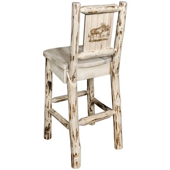 Montana Counter Height Barstool w/ Back & Laser Engraved Moose Design - Clear Lacquer Finish