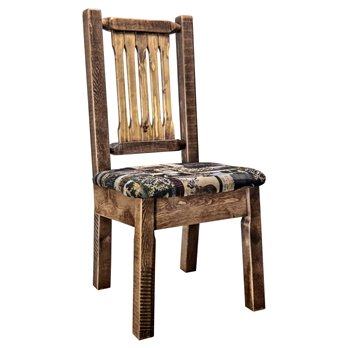 Homestead Side Chair w/ Upholstered Seat in Woodland Pattern - Stain & Clear Lacquer Finish