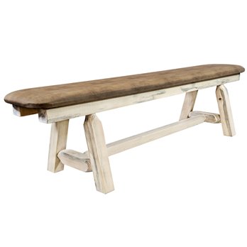 Homestead Plank Style 6 Foot Bench w/ Buckskin Upholstery - Clear Lacquer Finish