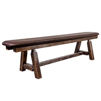 Homestead Plank Style 6 Foot Bench w/ Saddle Upholstery - Stain & Clear Lacquer Finish