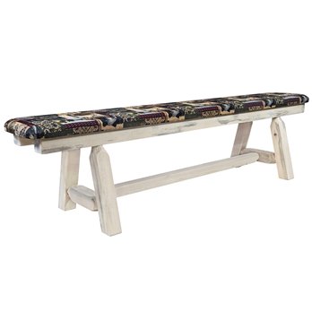 Homestead Plank Style 6 Foot Bench w/ Woodland Upholstery - Clear Lacquer Finish