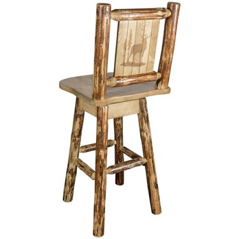 Glacier Counter Height Barstool w/ Back, Swivel, & Laser Engraved Elk Design