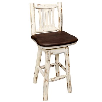 Montana Counter Height Barstool w/ Back, Swivel & Saddle Upholstery - Clear Lacquer Finish