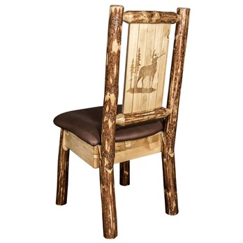 Glacier Side Chair w/ Saddle Upholstery & Laser Engraved Elk Design