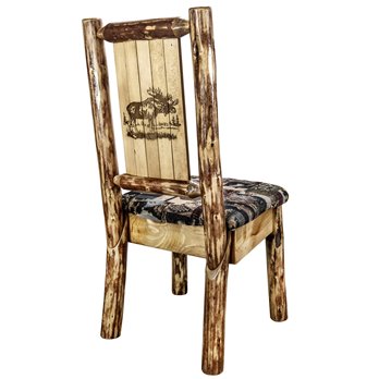 Glacier Side Chair w/ Woodland Upholstery & Laser Engraved Moose Design