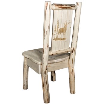 Montana Side Chair w/ Laser Engraved Elk Design - Clear Lacquer Finish