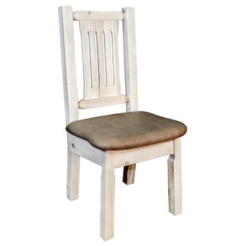 Homestead Side Chair w/ Upholstered Seat in Buckskin Pattern - Clear Lacquer Finish