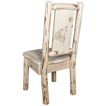 Montana Side Chair w/ Laser Engraved Wolf Design - Clear Lacquer Finish