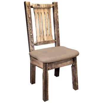 Homestead Side Chair w/ Upholstered Seat in Buckskin Pattern - Stain & Clear Lacquer Finish