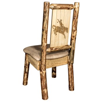 Glacier Side Chair w/ Buckskin Upholstery & Laser Engraved Bronc Design