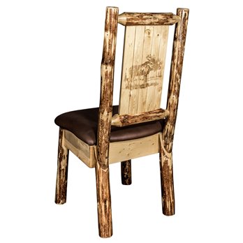 Glacier Side Chair w/ Saddle Upholstery & Laser Engraved Moose Design