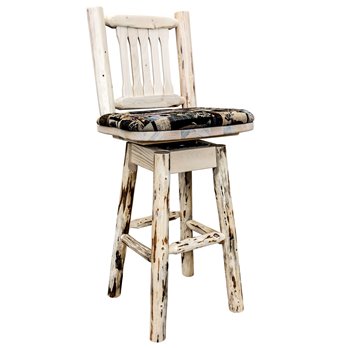 Montana Counter Height Barstool w/ Back, Swivel & Woodland Upholstery - Clear Lacquer Finish