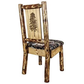 Glacier Side Chair w/ Woodland Upholstery & Laser Engraved Pine Tree Design