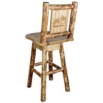 Glacier Counter Height Barstool w/ Back, Swivel, & Laser Engraved Moose Design