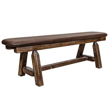 Homestead Plank Style 5 Foot Bench w/ Saddle Upholstery - Stain & Clear Lacquer Finish